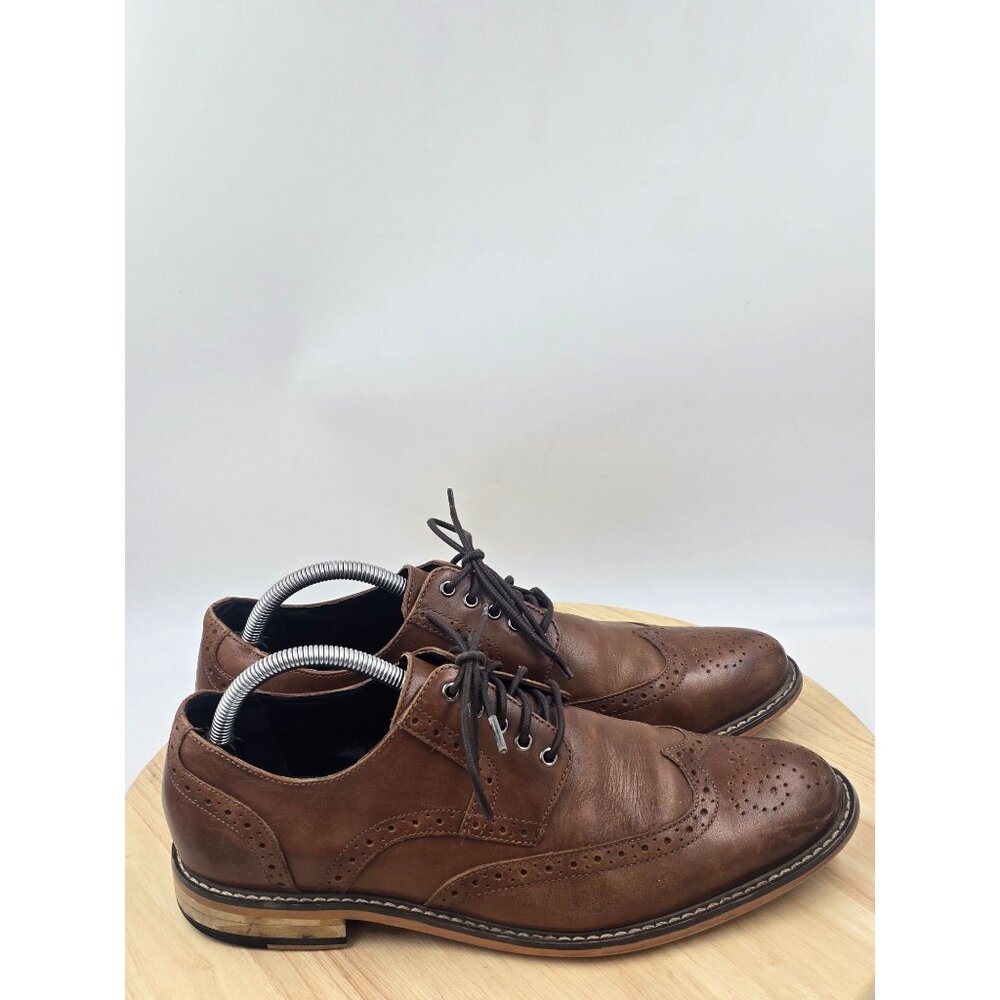 BAR III Mens Oxfords Brogue Vaughn Wingtip Tan Leather Dress Shoes Size 9.5M